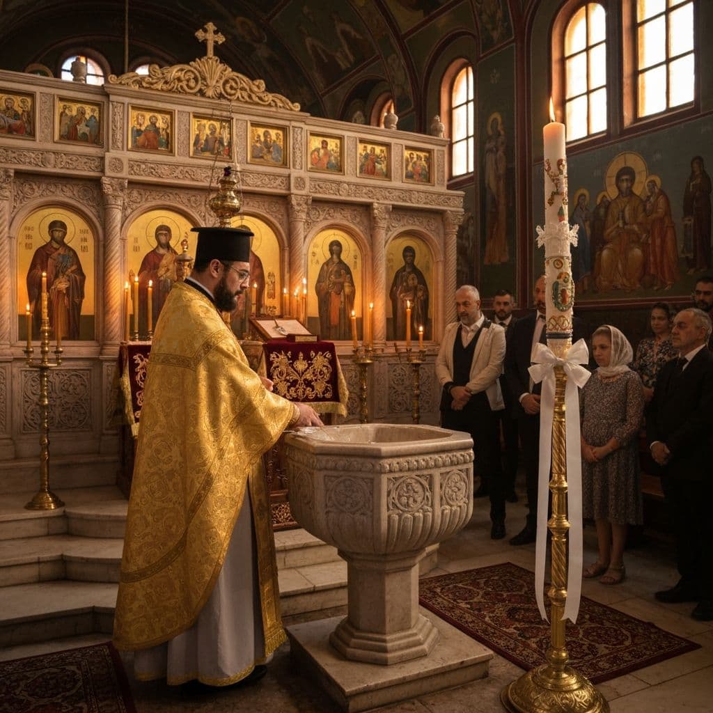 Traditional Orthodox baptism ceremony inside Cyprus church